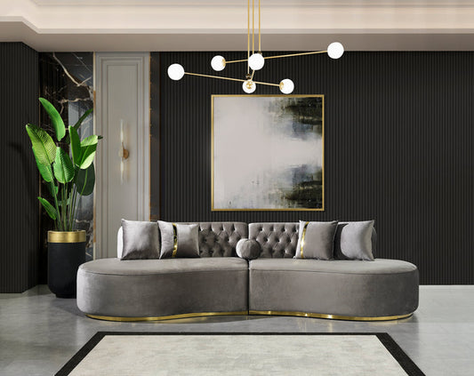Alle Gray Velvet Curved 130" Sectional