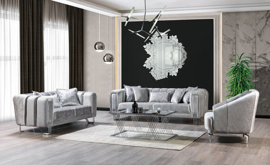 Anatnas Silver Velvet Sofa 89" & Loveseat 69"