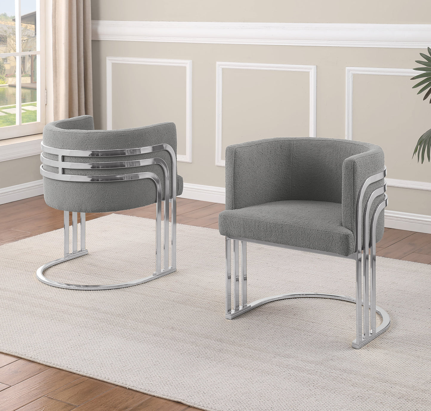 020CS Teddy fabric barrel chairs with Silver base