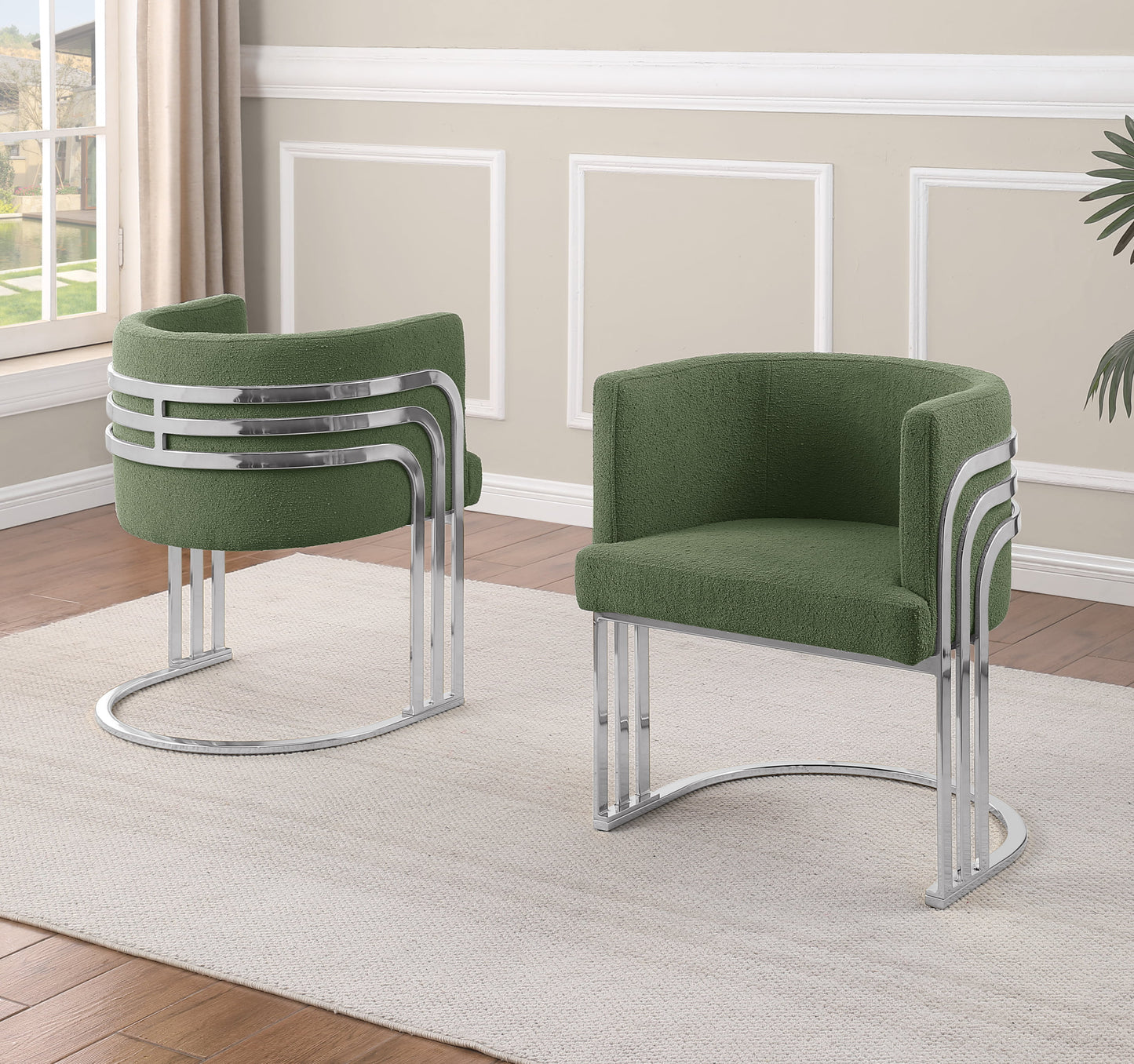 020CS Teddy fabric barrel chairs with Silver base