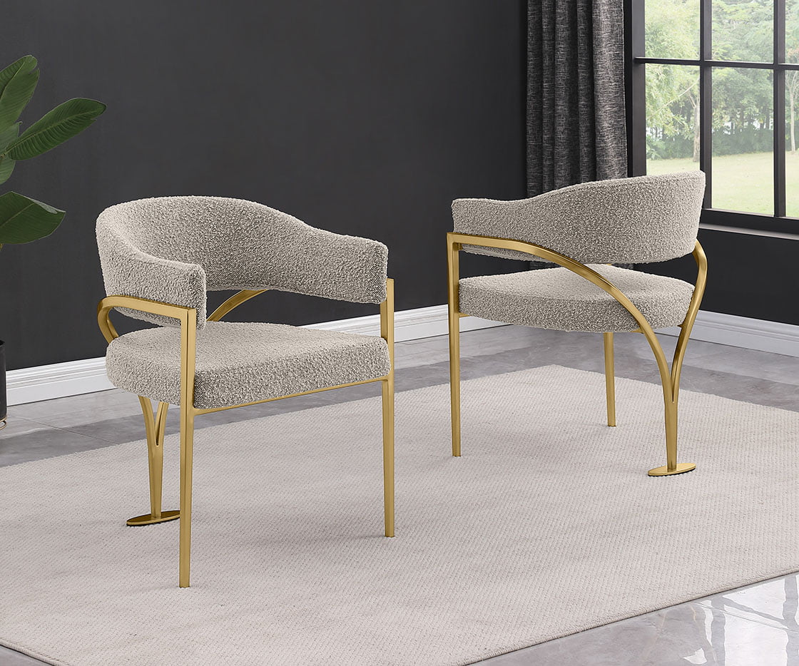 403CS Boucle Fabric Side Chairs with Brushed Gold Chrome