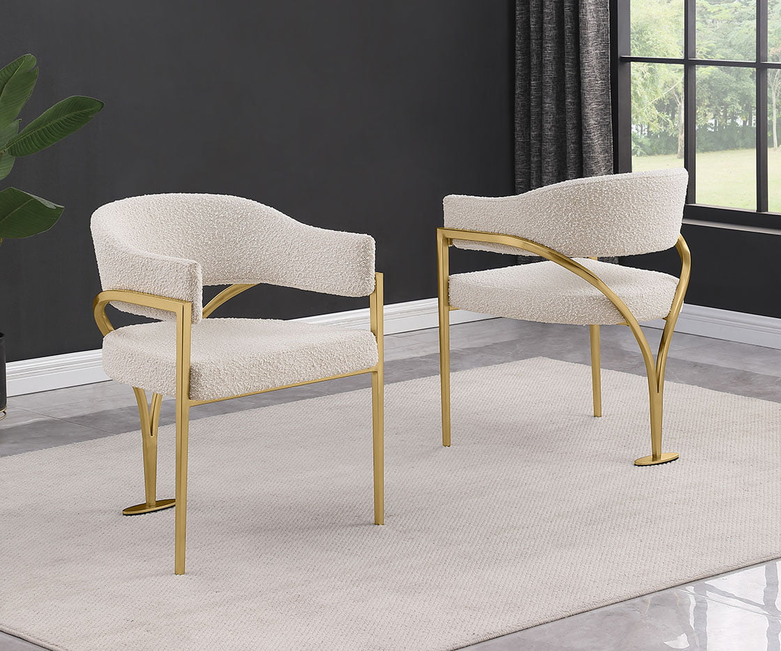 403CS Boucle Fabric Side Chairs with Brushed Gold Chrome