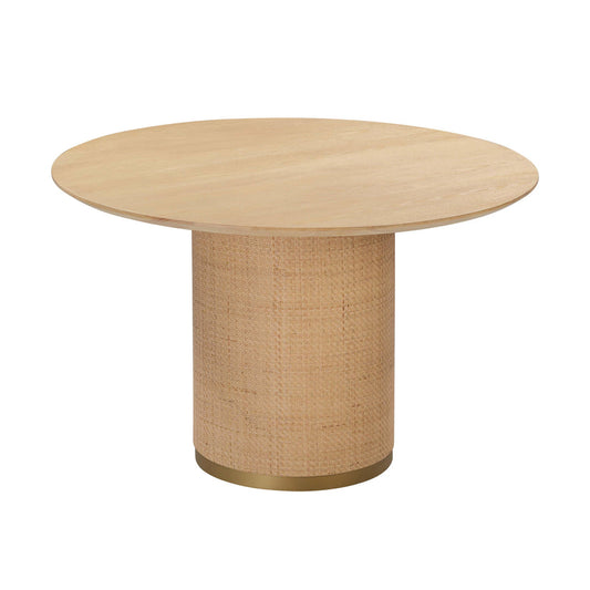 Abika Natural Ash & Rattan 47" Round Dining Table and Aigroeg Performance Chenille Dining Chair