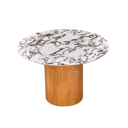 Aramat Marble Ceramic Dinette Table and Teragram Cream Performance Linen Dining Chair