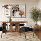 Artas Walnut Rectangular 92" Dining Table and Jolene cream black  Performance Linen Dining Chair