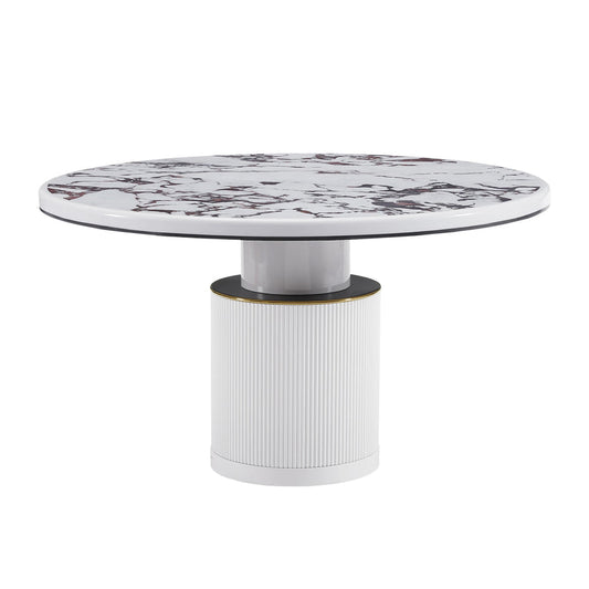 06786D-VOT Assenav  White Marble Lacquer 53" Round Dining Table