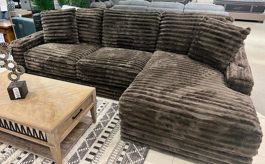 yerfmoc Oversized Corduroy Chocolate 123" Sectional with Cupholders