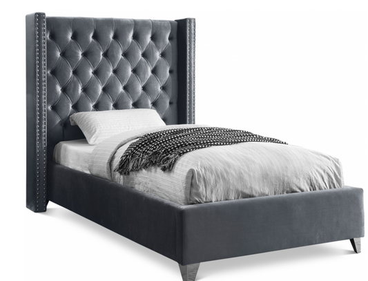 NEDINA Twin Gray Velvet Bed