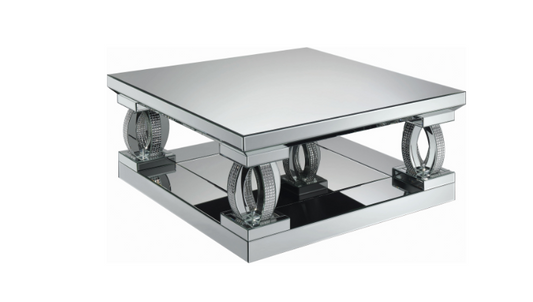Amalia Square Coffee Table With Lower Shelf Clear Mirror
