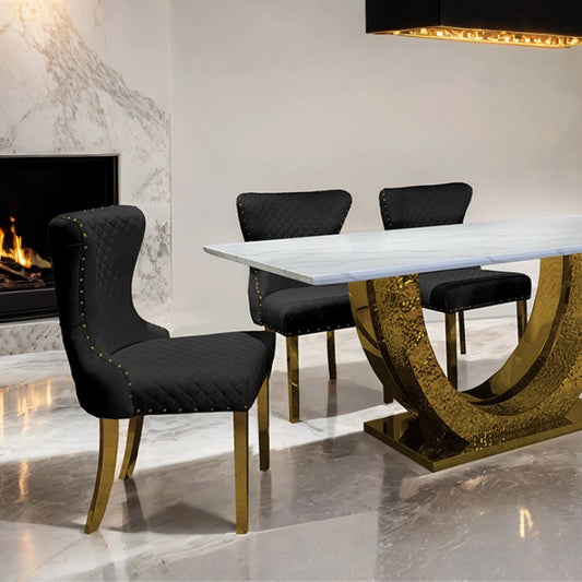 30033MF Avonatrop Dining Table and 6 Chairs Gold