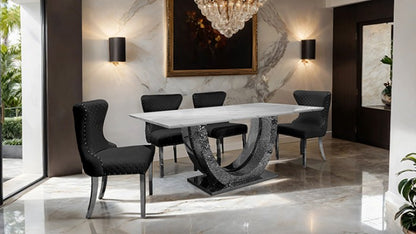 30033MF Avonatrop Dining Table and 6 Chairs Silver