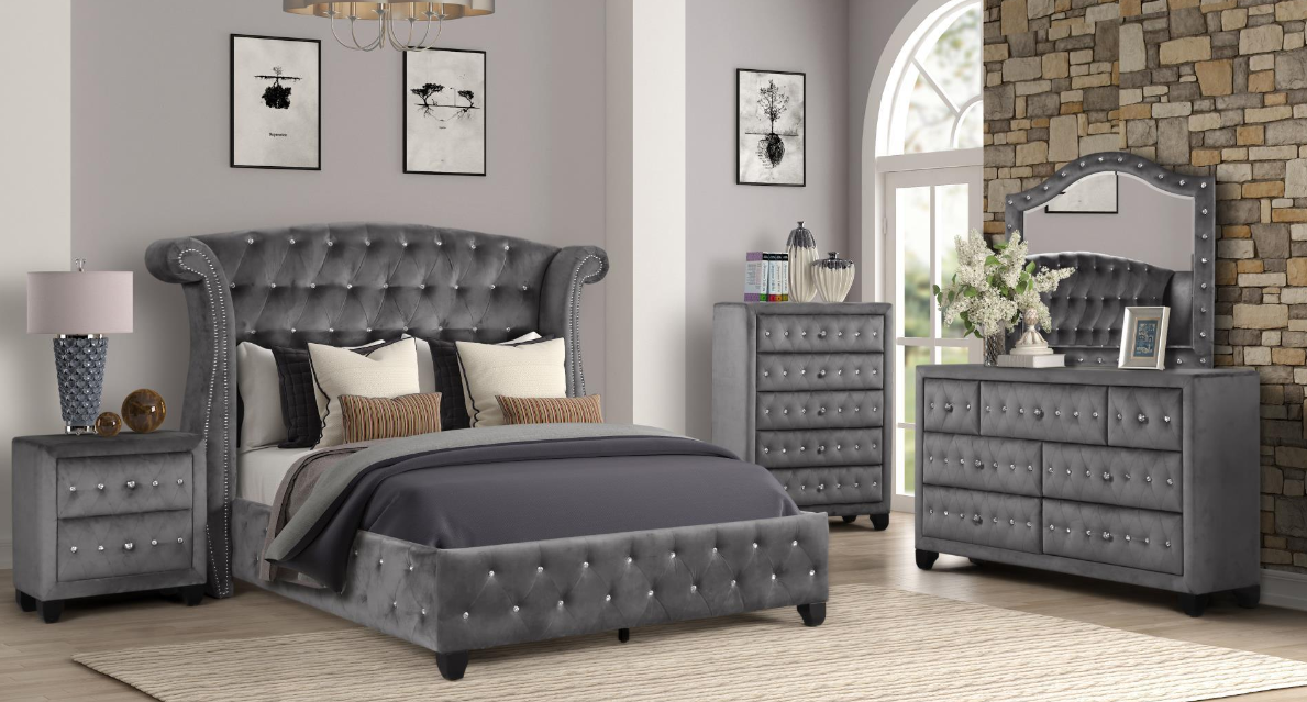 B100 Gray Velvet Bedroom Set