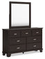 Full Panel Bed with Mirrored Dresser