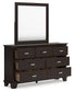 Full Panel Bed with Mirrored Dresser