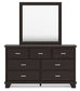 Full Panel Bed with Mirrored Dresser