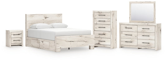 Lawroy Queen Panel Bed with Mirrored Dresser, Chest and Nightstand
