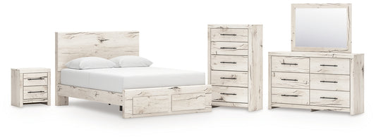 Lawroy Queen Panel Storage Bed with Mirrored Dresser, Chest and Nightstand
