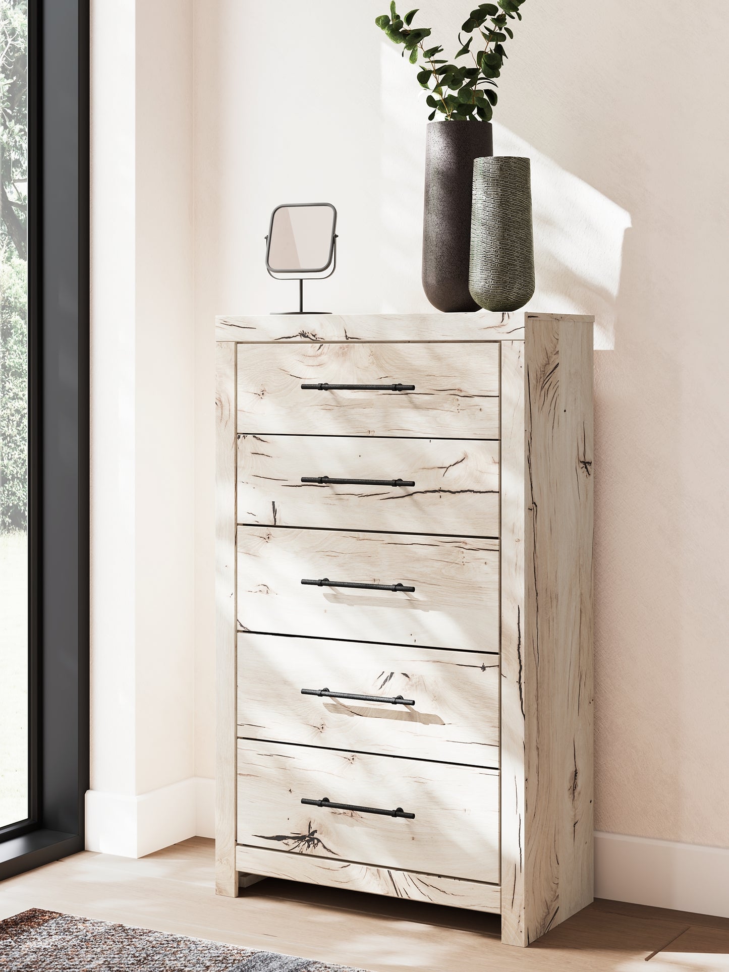 Lawroy Queen Panel Storage Bed with Mirrored Dresser, Chest and Nightstand