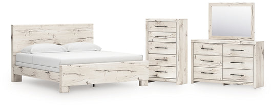 Lawroy King Panel Bed with Mirrored Dresser and Chest
