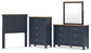 Landocken Twin Panel Headboard with Mirrored Dresser and Chest