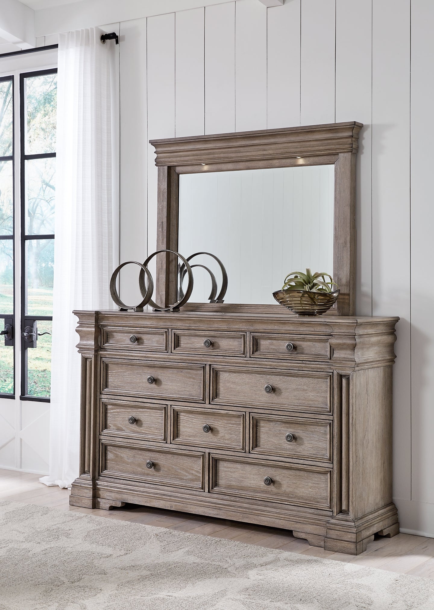 Blairhurst Queen Panel Bed with Mirrored Dresser and Chest