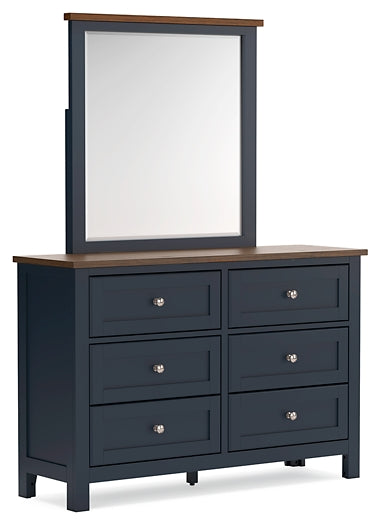 Landocken Queen Panel Headboard with Mirrored Dresser and Nightstand
