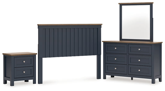 Landocken Queen Panel Headboard with Mirrored Dresser and Nightstand