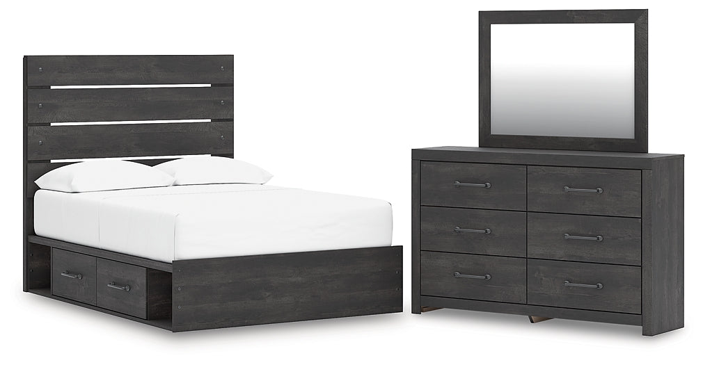 Hollivern Full Panel Bed with Storage with Mirrored Dresser
