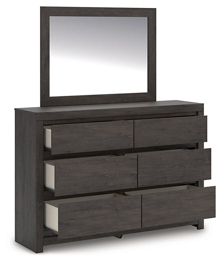 Queen Panel Storage Bed with Mirrored Dresser and Nightstand