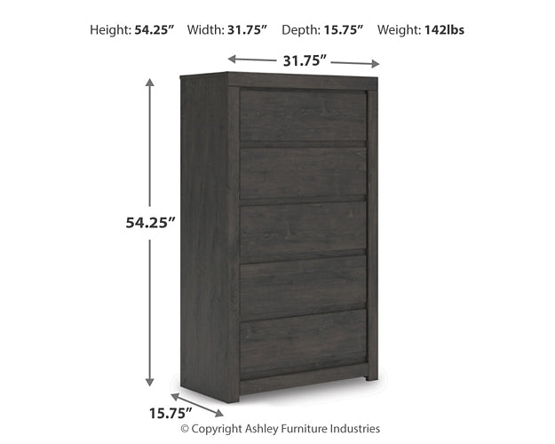 Queen Panel Storage Bed with Mirrored Dresser and Chest