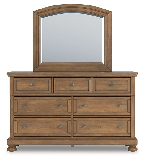 Feddinger Queen Panel Bed with Mirrored Dresser and Chest