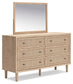 Cielden Full Upholstered Bed with Roll Slats, Dresser, Mirror and Nightstand