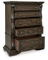 Maylee California King Canopy Bed, Dresser, Mirror, Chest and Nightstand