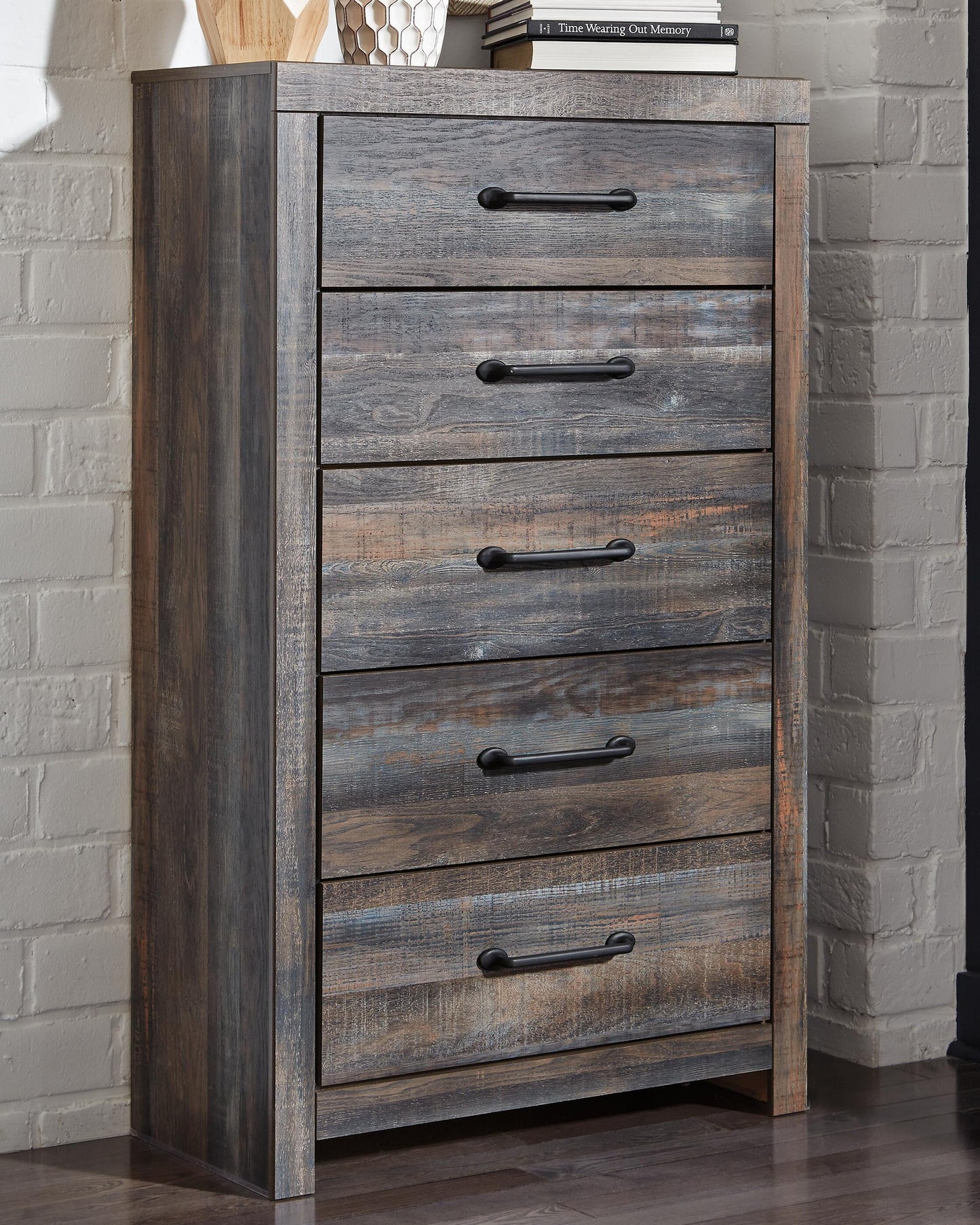 Drystan Queen Bookcase Bed, Dresser, Mirror, Chest and Nightstand