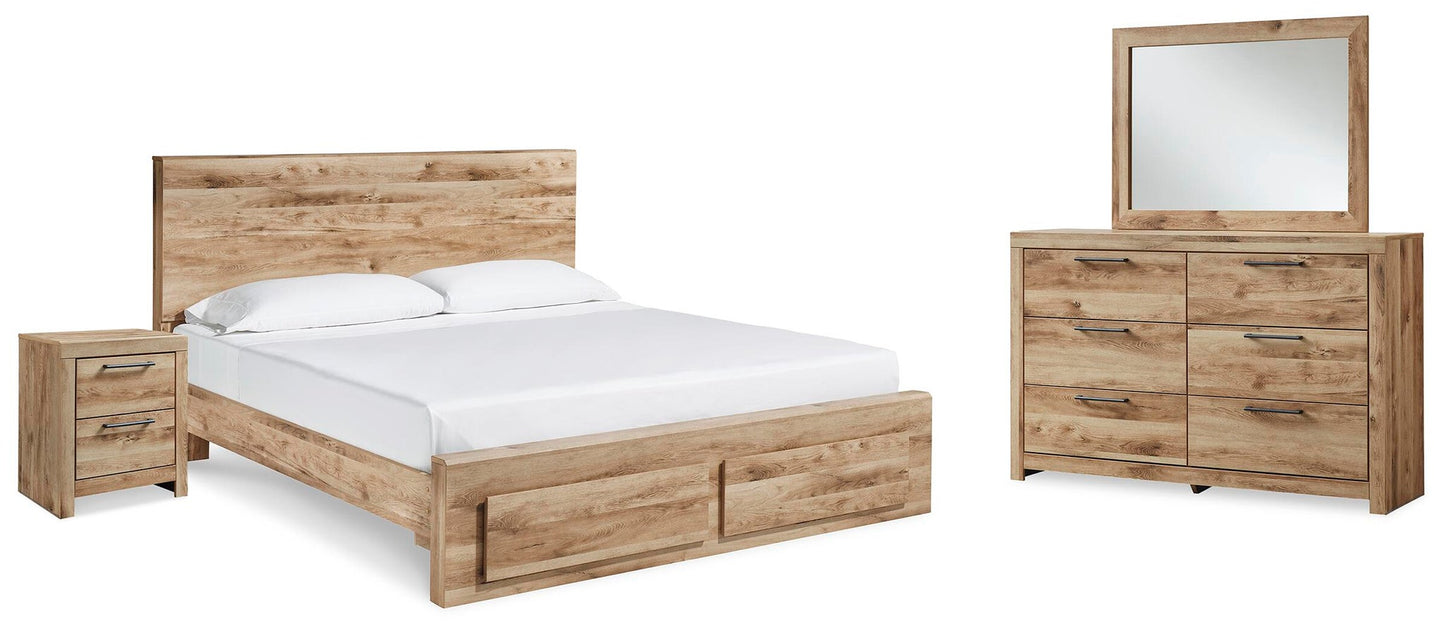Hyanna King Panel Storage Bed, Dresser, Mirror and Nightstand