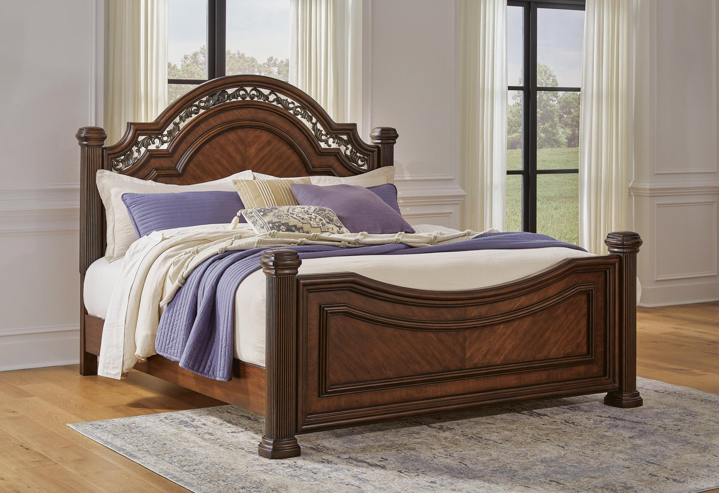 Lavinton King Poster Bed with Mirrored Dresser and Nightstand