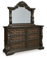Maylee Queen Upholstered Bed with Mirrored Dresser