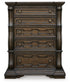 Maylee King Upholstered Bed, Dresser, Mirror, Chest and Nightstand