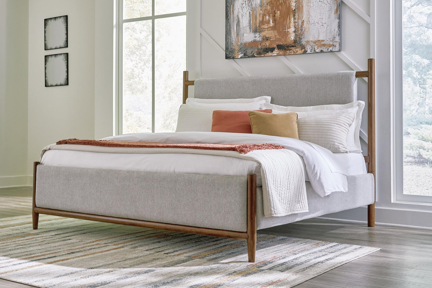 Lyncott King Upholstered Bed, Dresser, Mirror, Chest and Nightstand