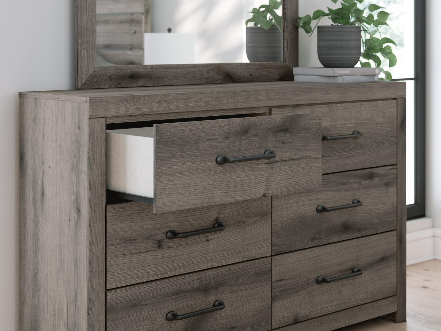Urbanoore Full Panel Bed with Storage, Dresser, Mirror and Nightstand