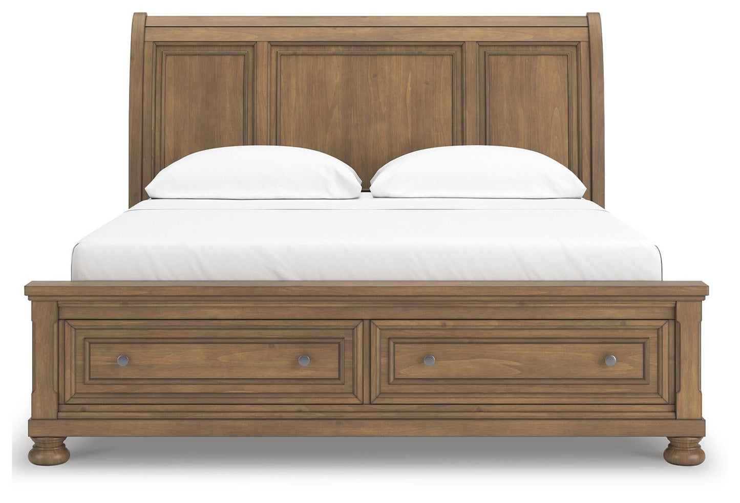 Vandenmore California King Storage Sleigh Bed with Mirrored Dresser and Nightstand