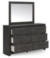 Delmorta King Panel Bed, Dresser and Mirror