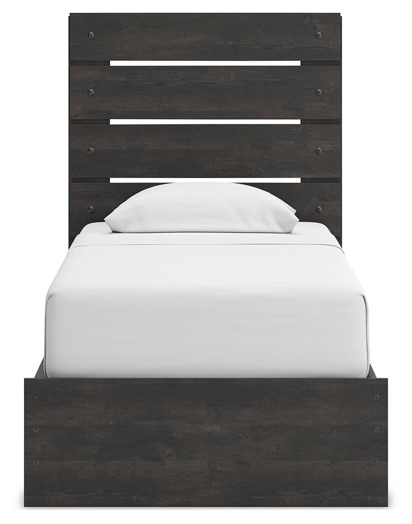 Delmorta Twin Panel Storage Bed, Dresser, Mirror and Nightstand