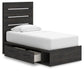 Delmorta Twin Panel Storage Bed, Dresser, Mirror and Nightstand