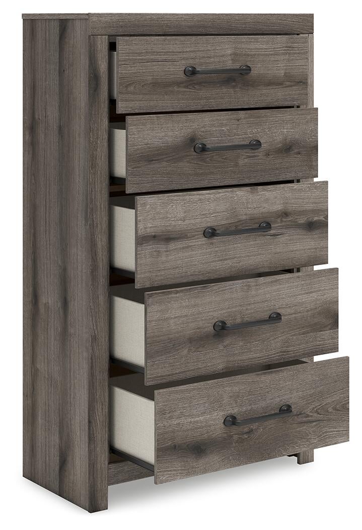 Urbanoore King Panel Bed, Dresser, Mirror, Chest and Nightstand