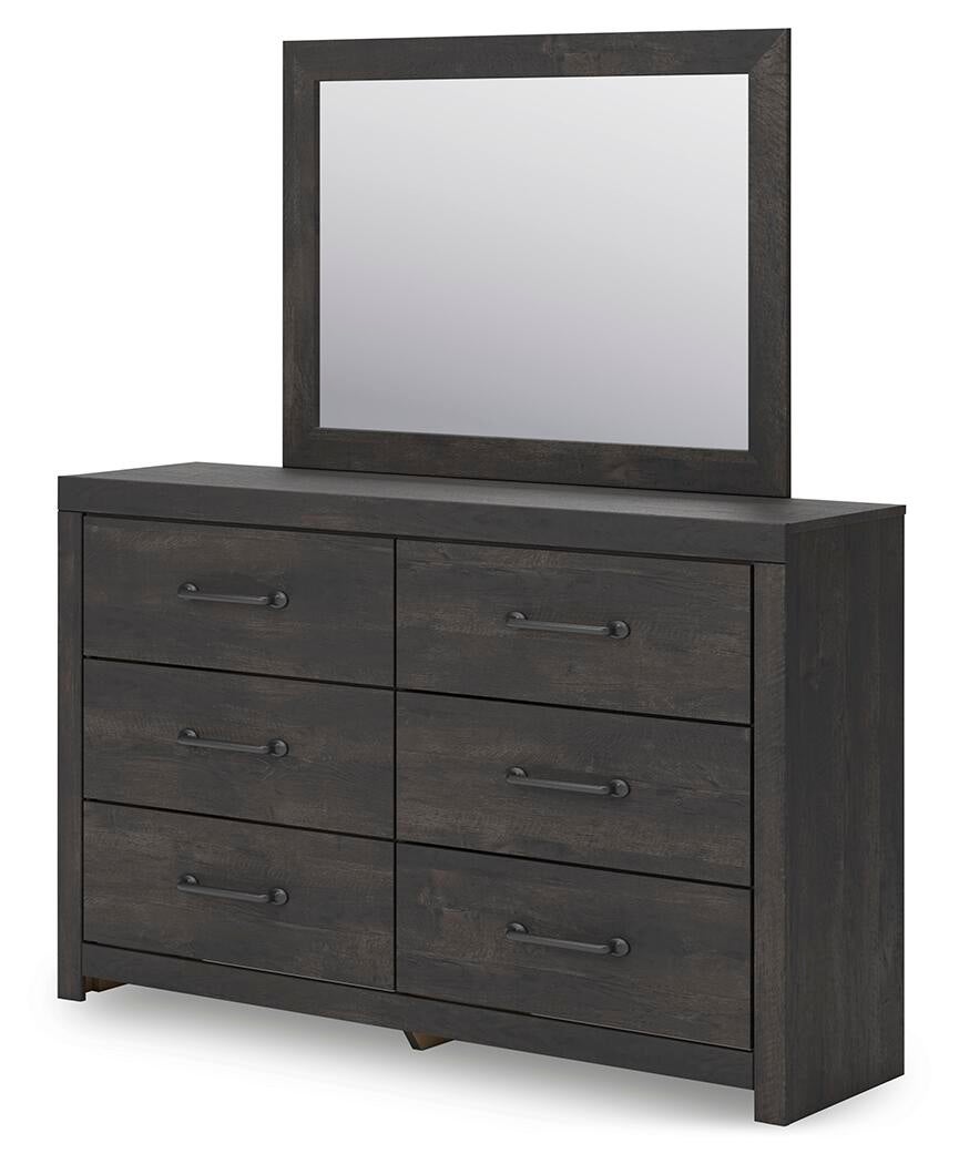 Delmorta King Panel Bed, Dresser, Mirror and Nightstand