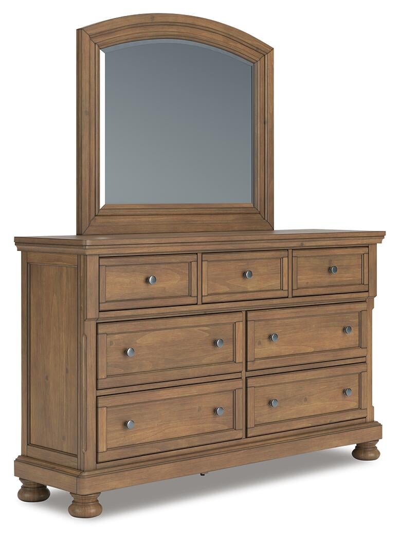 Vandenmore Queen Storage Sleigh Bed with Mirrored Dresser and Nightstand