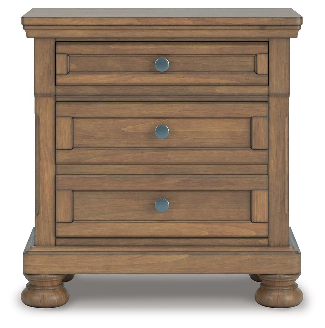 Vandenmore Queen Storage Sleigh Bed with Mirrored Dresser and Nightstand
