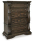 Maylee King Canopy Bed, Dresser, Mirror, Chest and Nightstand