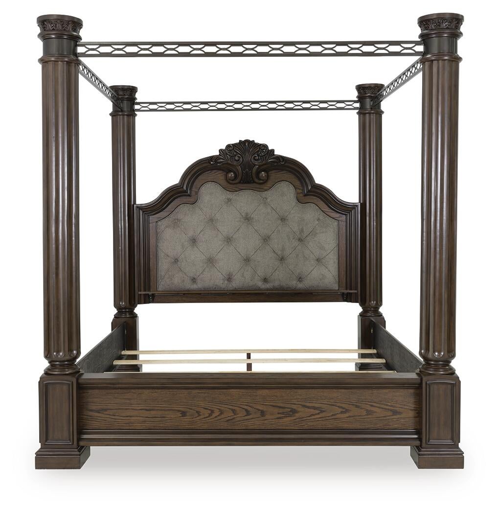 Maylee King Canopy Bed, Dresser, Mirror, Chest and Nightstand